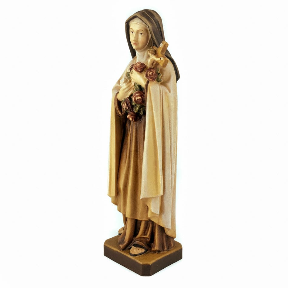 MONDO CATTOLICO 15 cm (5.90 in) Wooden Statue St. Thérèse of Lisieux With A Bunch of Roses