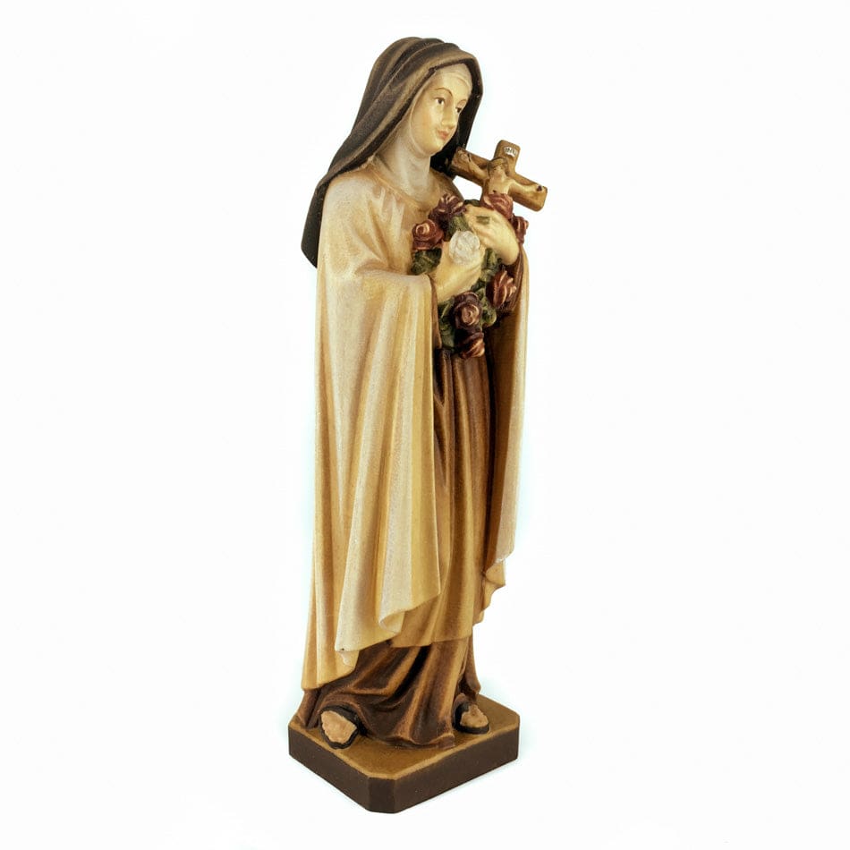 MONDO CATTOLICO 15 cm (5.90 in) Wooden Statue St. Thérèse of Lisieux With A Bunch of Roses