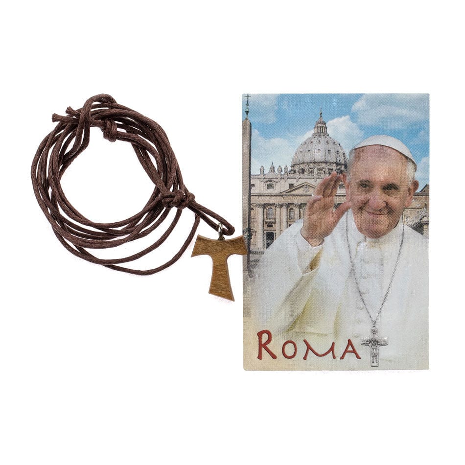 MONDO CATTOLICO Wooden Tau Cross with Rope Chain