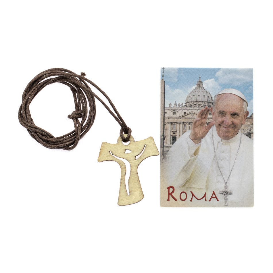 MONDO CATTOLICO Wooden Tau Cross With Rope Chain