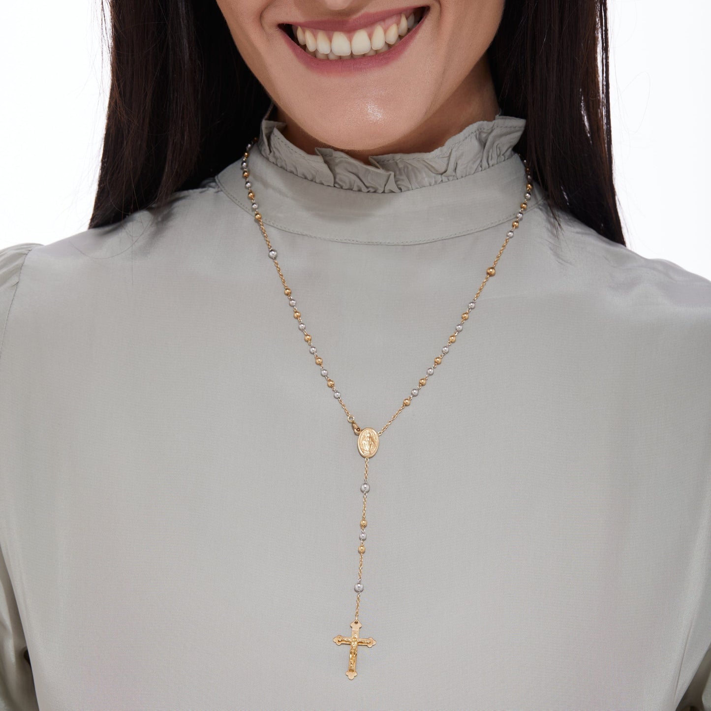 MONDO CATTOLICO Prayer Beads 35 cm (13.77 in) / 3 mm (0.11 in) Yellow and White Gold Rosary