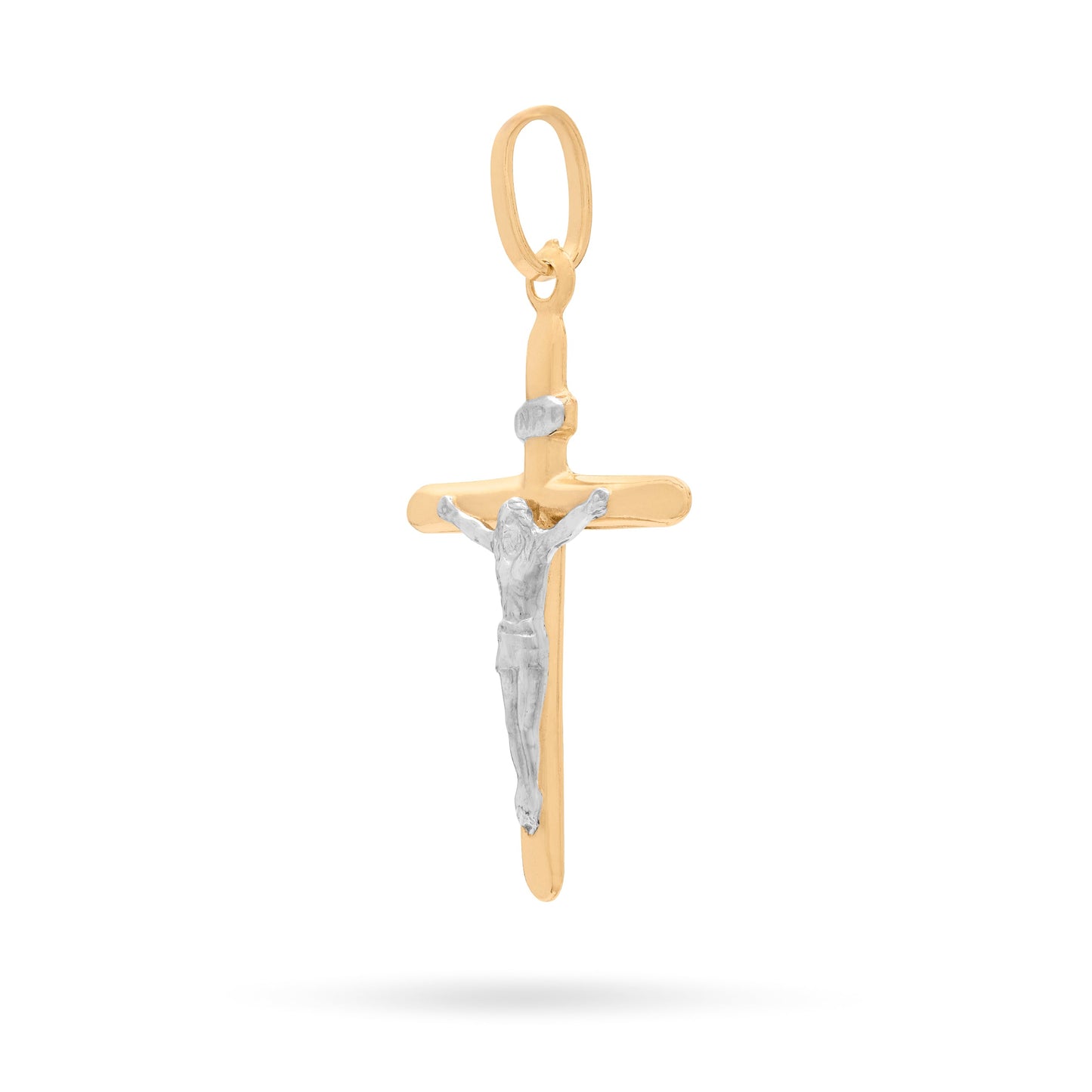 Mondo Cattolico Pendant Yellow Gold Beveled Cross Pendant With White Gold Corpus