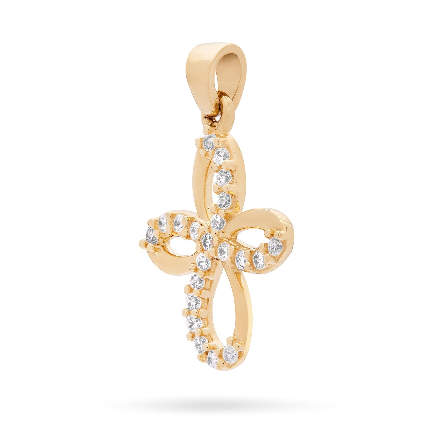 Mondo Cattolico Pendant 13 mm (0.51 in) Yellow Gold Bow Cross With Cubic Zirconia