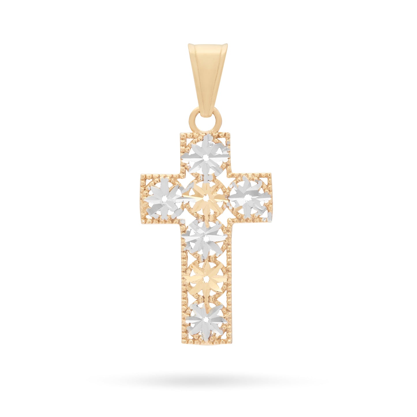 Mondo Cattolico Pendant 23 mm (0.91 in) Yellow Gold Cross Pendant With White Gold Floral Details