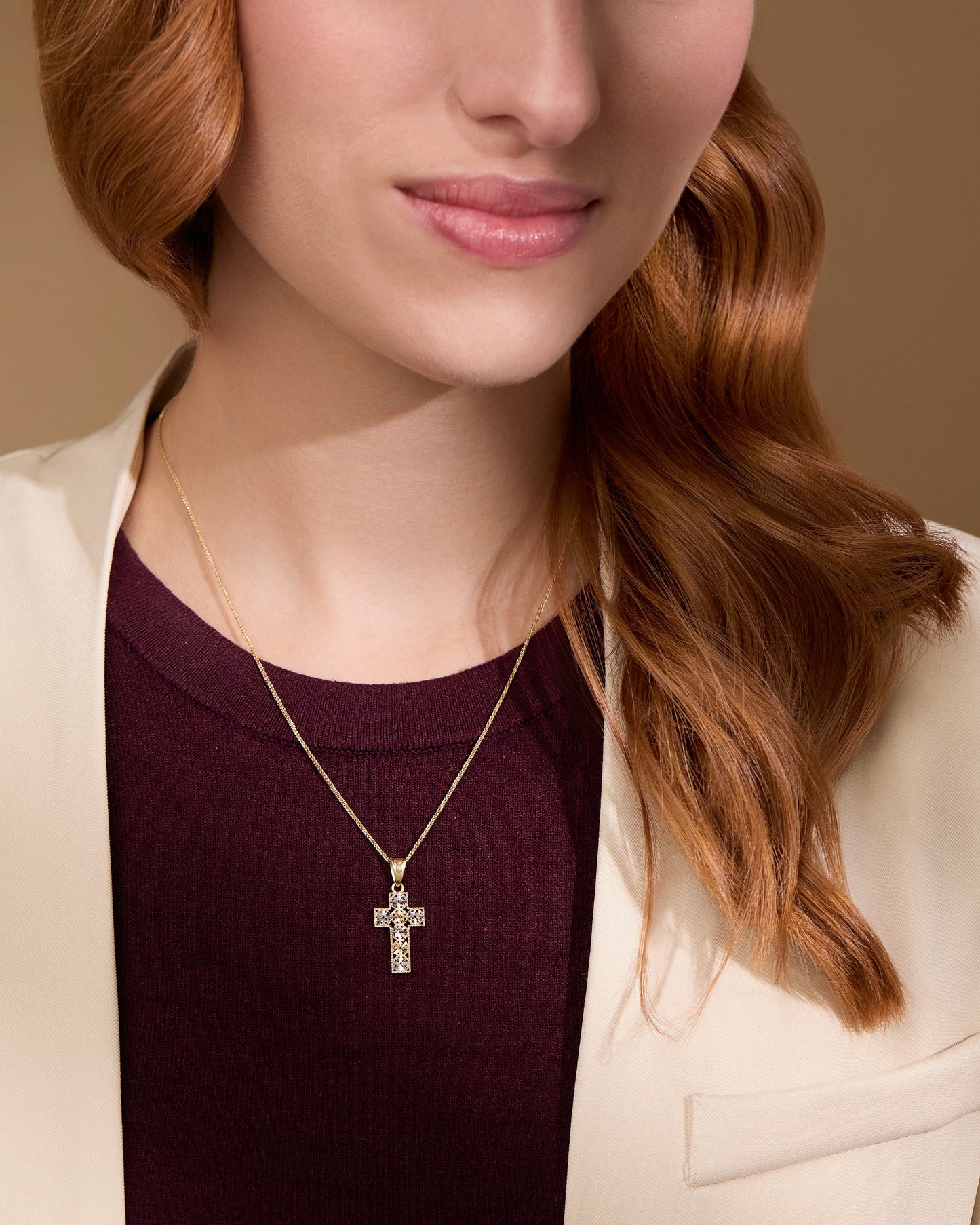 Mondo Cattolico Pendant 23 mm (0.91 in) Yellow Gold Cross Pendant With White Gold Floral Details