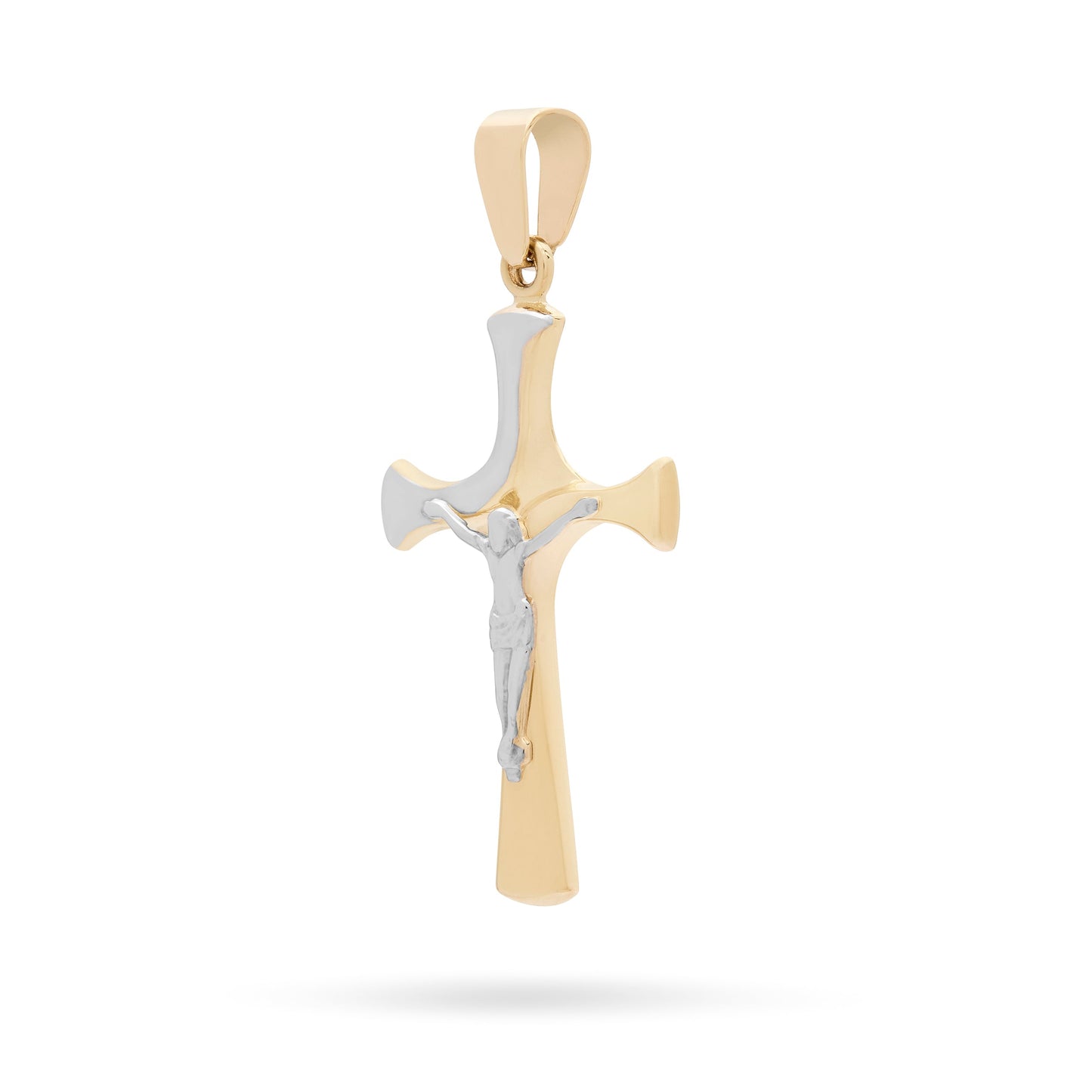 Mondo Cattolico Pendant Yellow Gold Crucifix Pendant With Detail and Modern Style White Gold Corpus