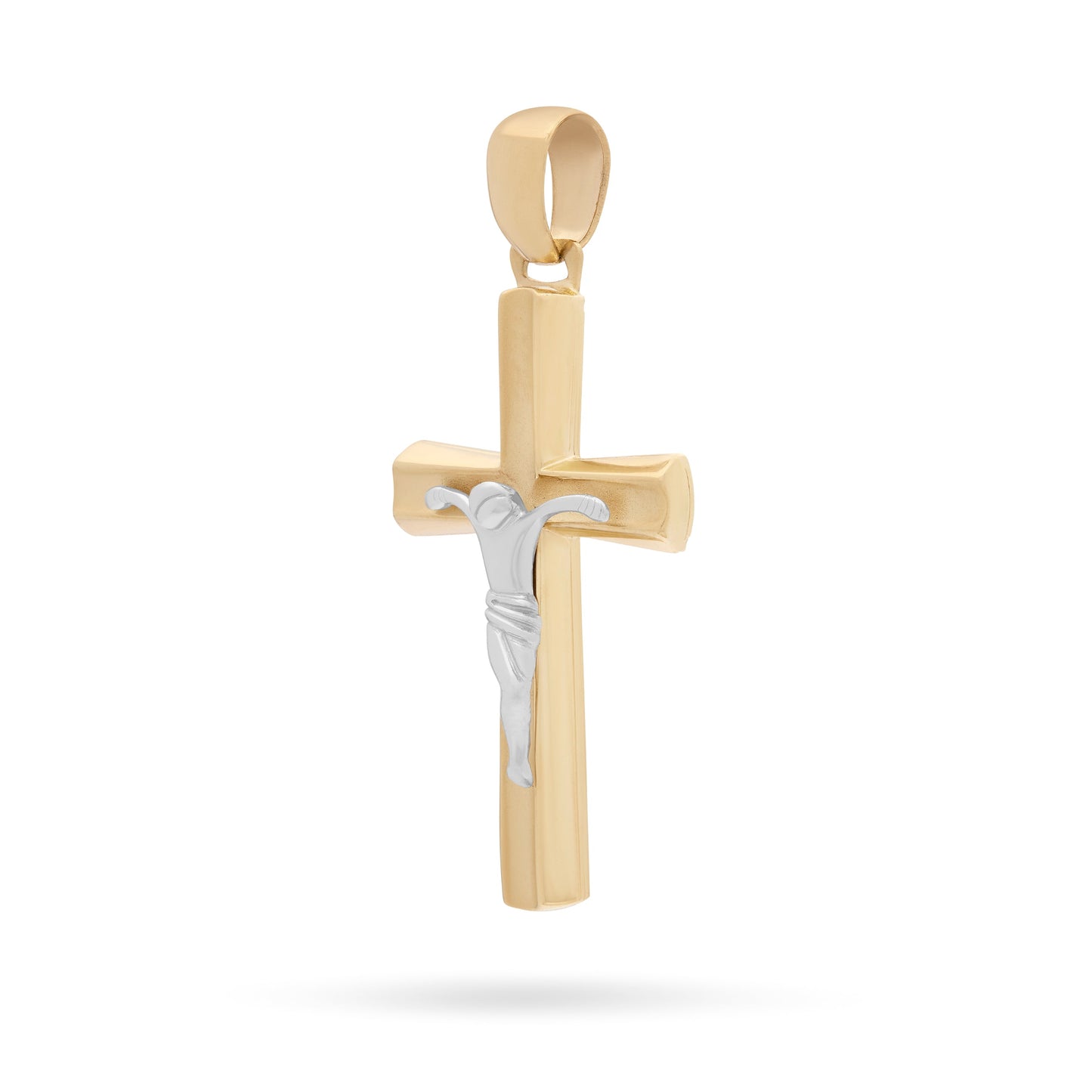 Mondo Cattolico Pendant Yellow Gold Crucifix Pendant With Raised Cross and Modern Style White Gold Corpus