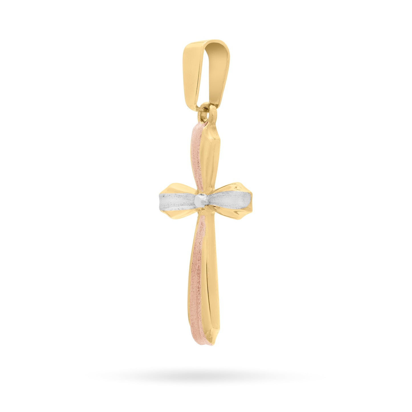 Mondo Cattolico Pendant Yellow Gold Flower Cross Pendant With White Gold and Rose Gold Details