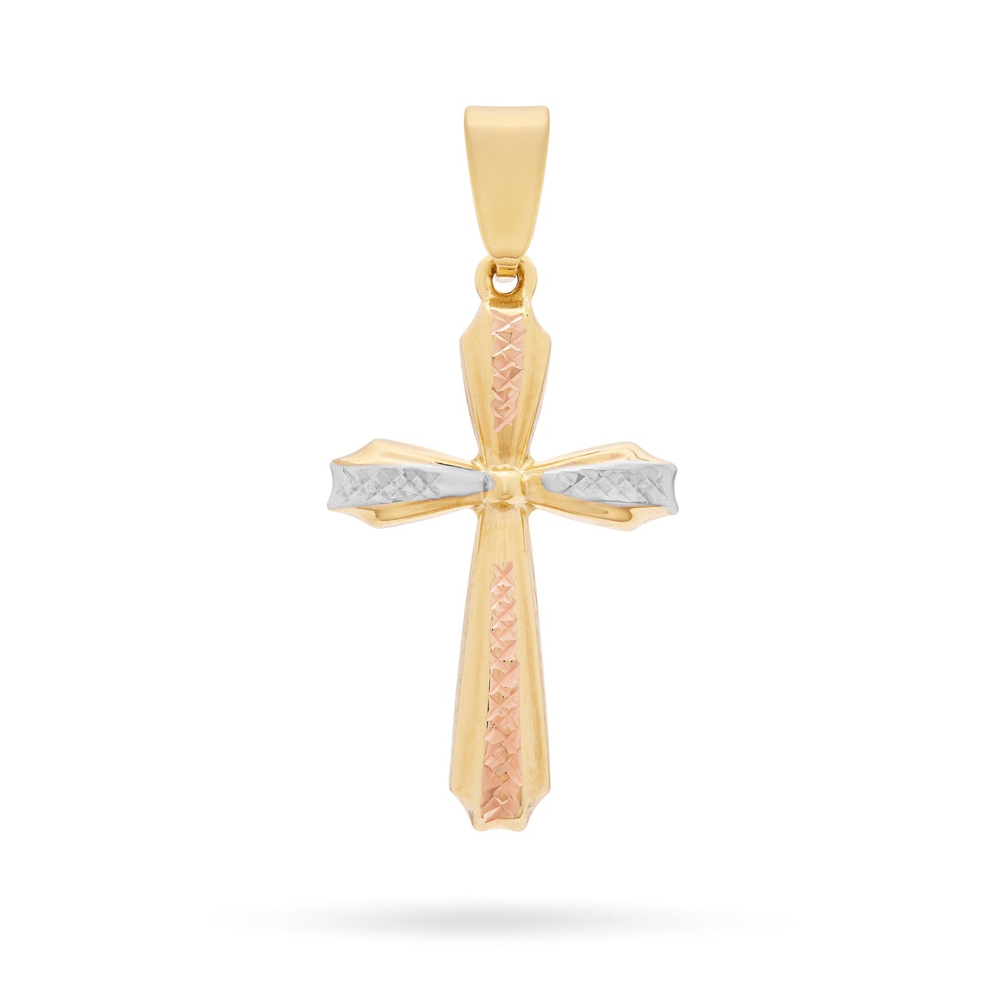 Mondo Cattolico Pendant Yellow Gold Flower Cross Pendant With White Gold and Rose Gold Diamond-cut Details