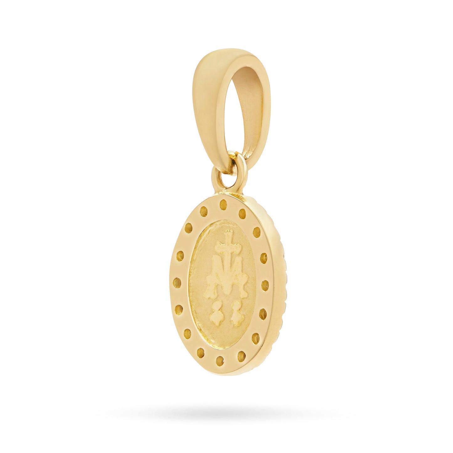 Mondo Cattolico Pendant 7 mm (0.28 in) Yellow Gold Miraculous Medal Pendant With Cubic Zirconia Frame