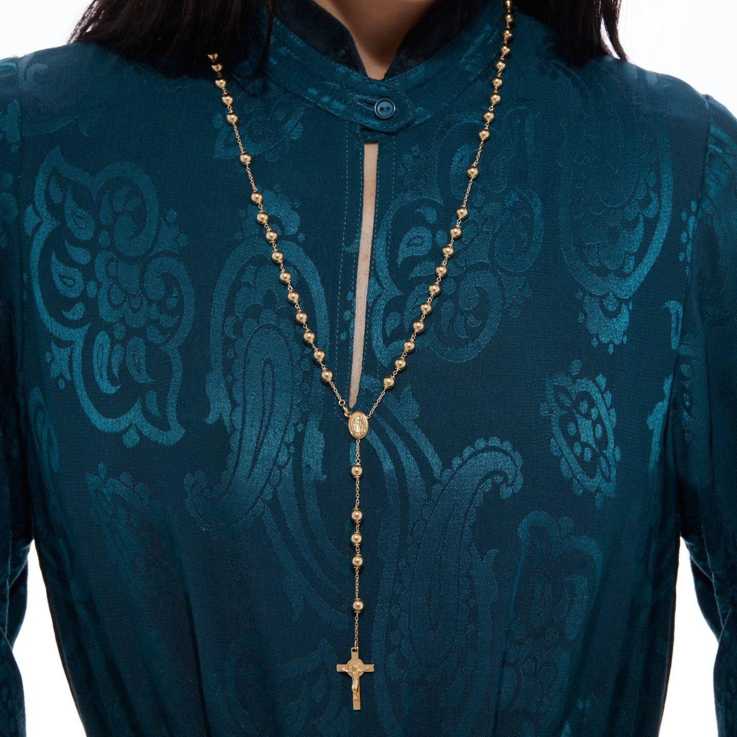 MONDO CATTOLICO Prayer Beads 47 cm (18.5 in) / 6 mm (0.23 in) Yellow Gold Rosary with Saint Benedict Crucifix