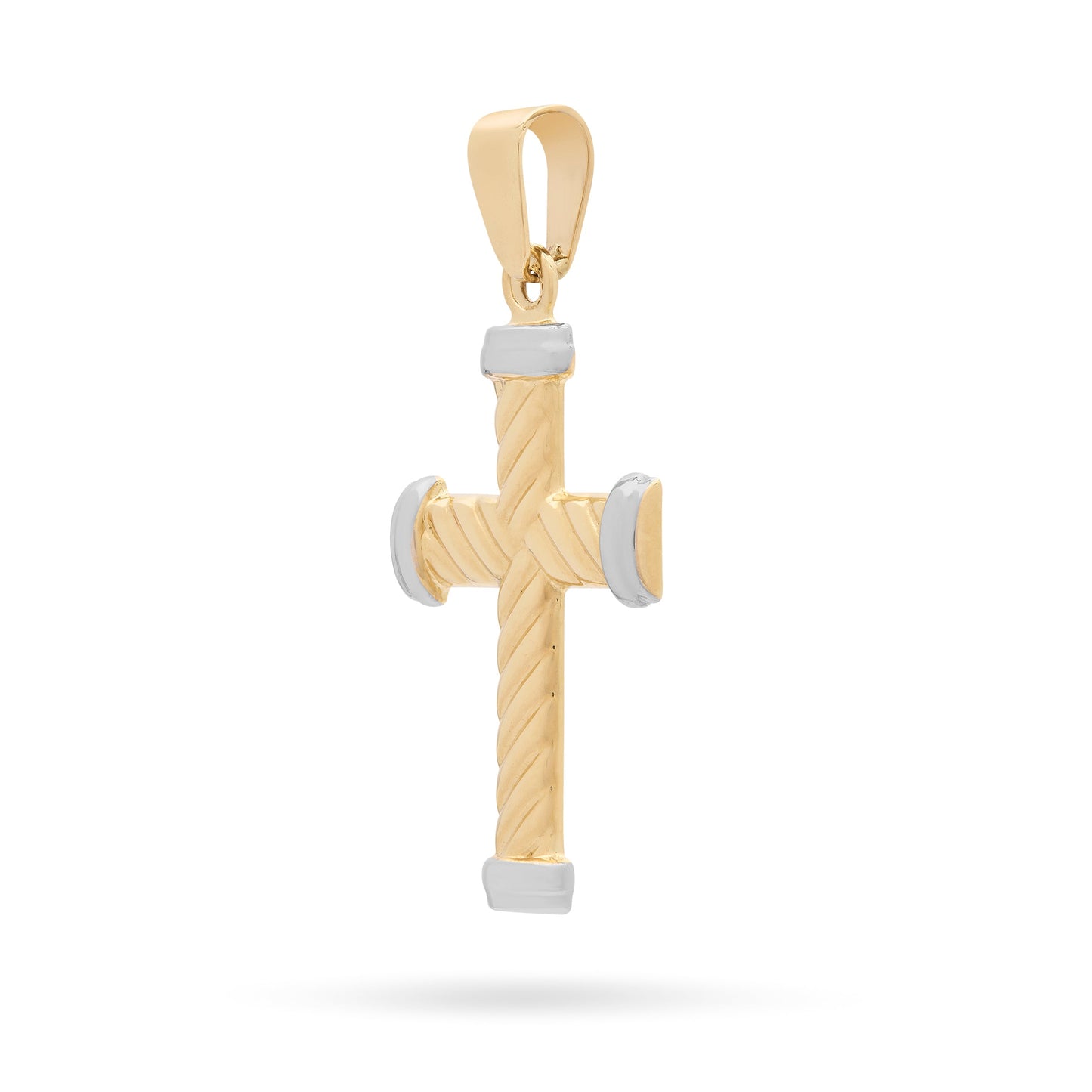 Mondo Cattolico Pendant Yellow Gold Striped Cross Pendant With White Gold Ends