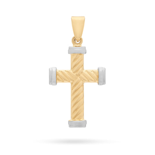 Mondo Cattolico Pendant Yellow Gold Striped Cross Pendant With White Gold Ends