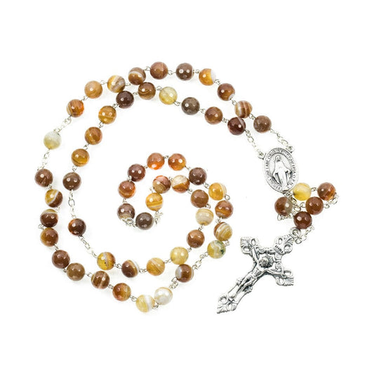 MONDO CATTOLICO Prayer Beads 54 cm (21.45 in) / 10 mm (0.39 in) 10mm BROWN FACETED AGATE ROSARY BEADS