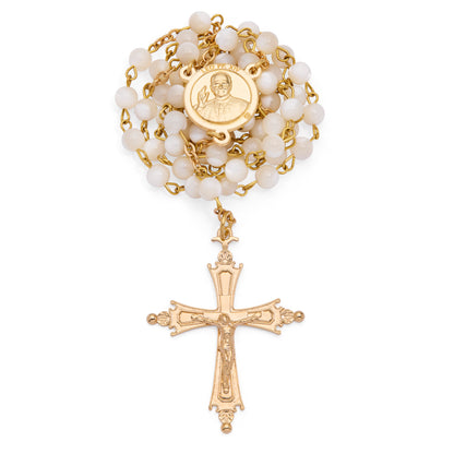 MONDO CATTOLICO ROMA Rosary 47 cm (18.50 in) / 65 cm (25.59 in) / 4 mm (0.16 in) Pope Leo XIV Rosary in Gold-Tone with Mother-of-Pearl Beads
