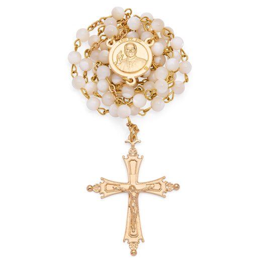 MONDO CATTOLICO ROMA Rosary 47 cm (18.50 in) / 65 cm (25.59 in) / 4 mm (0.16 in) Pope Leo XIV Rosary in Gold-Tone with Mother-of-Pearl Beads