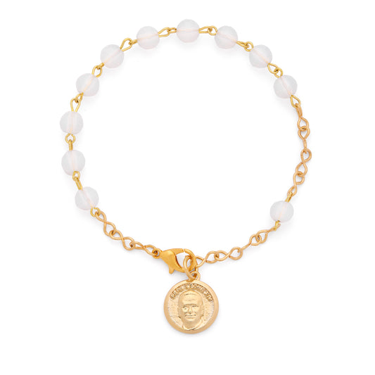 Pope Leo XIV Bracelet in Gold-Tone with White Crystal Beads