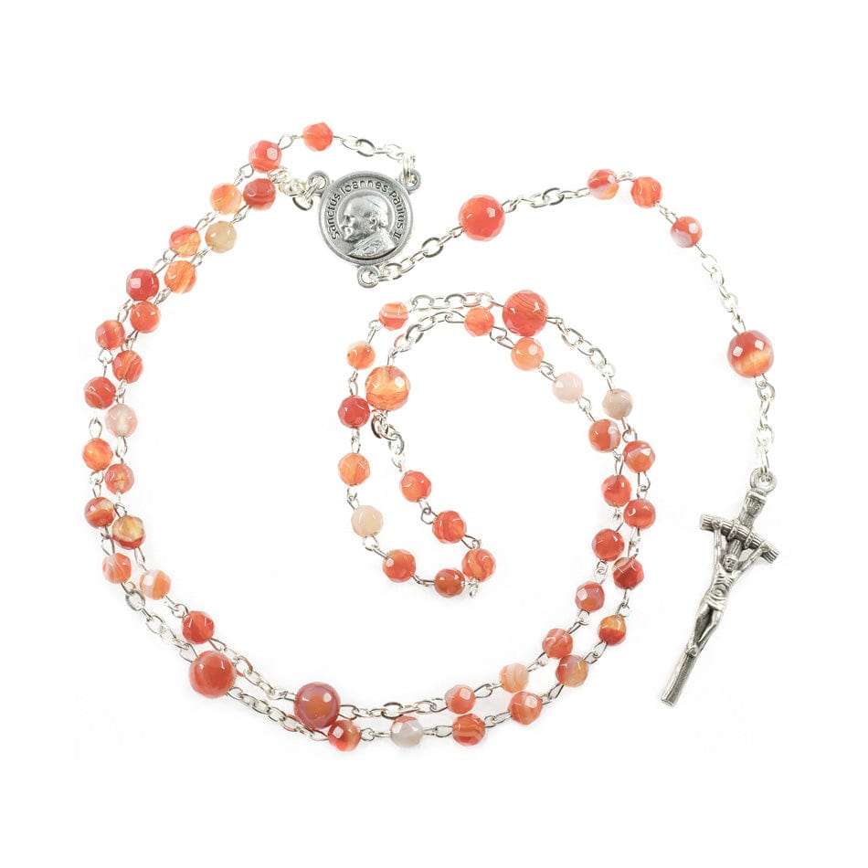 MONDO CATTOLICO Prayer Beads 40.5 cm (15.94 in) / 4 mm (0.15 in) 4mm Faceted Agathe Rosary Beads with John Paul II