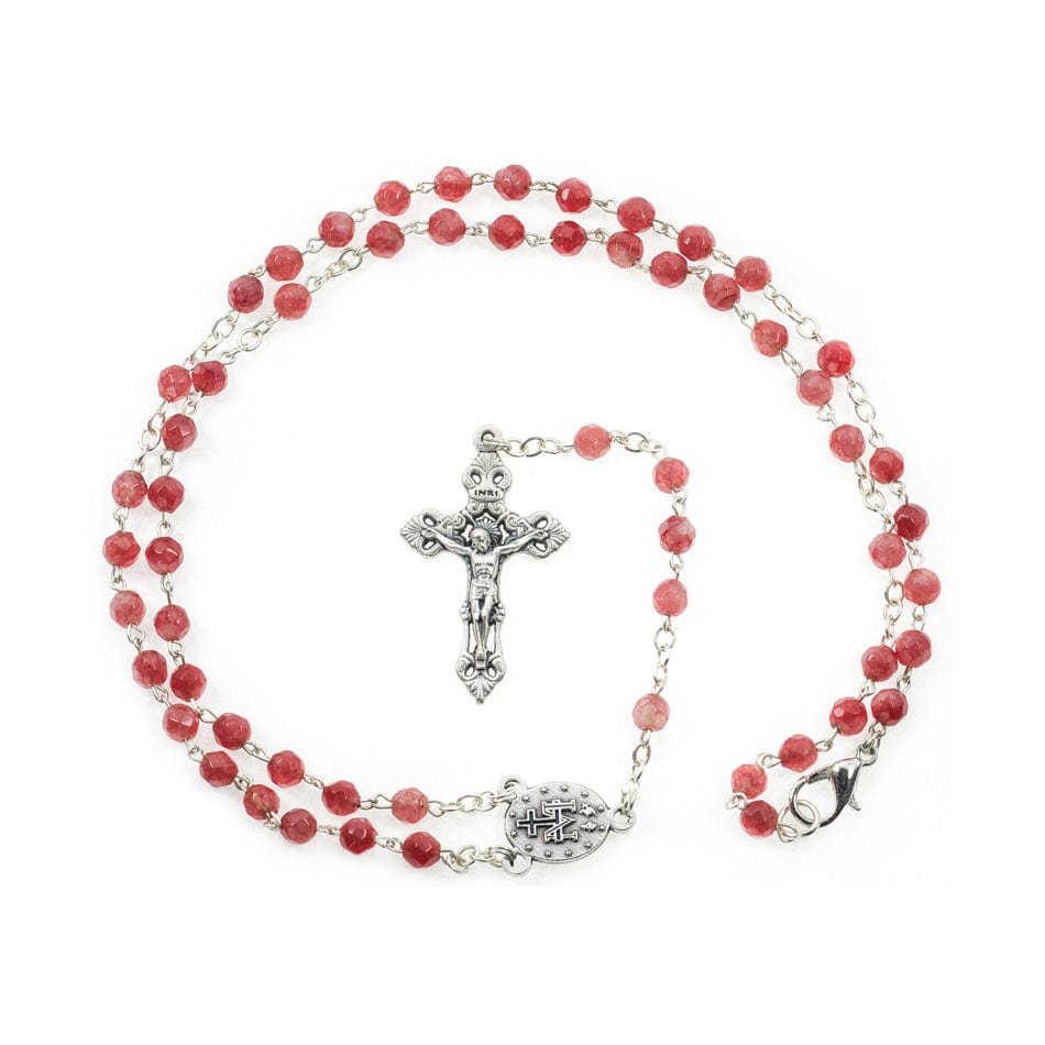 MONDO CATTOLICO Prayer Beads 35 cm (13.77 in) / 4 mm (0.15 in) 4mm Red Agate Rosary Chain with the Miraculous Virgin