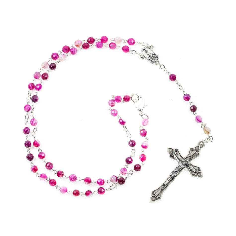 MONDO CATTOLICO Prayer Beads 37.5 cm (14.7 in) / 4 mm (0.15 in) 4mm Rosary Necklace in Pink Agate