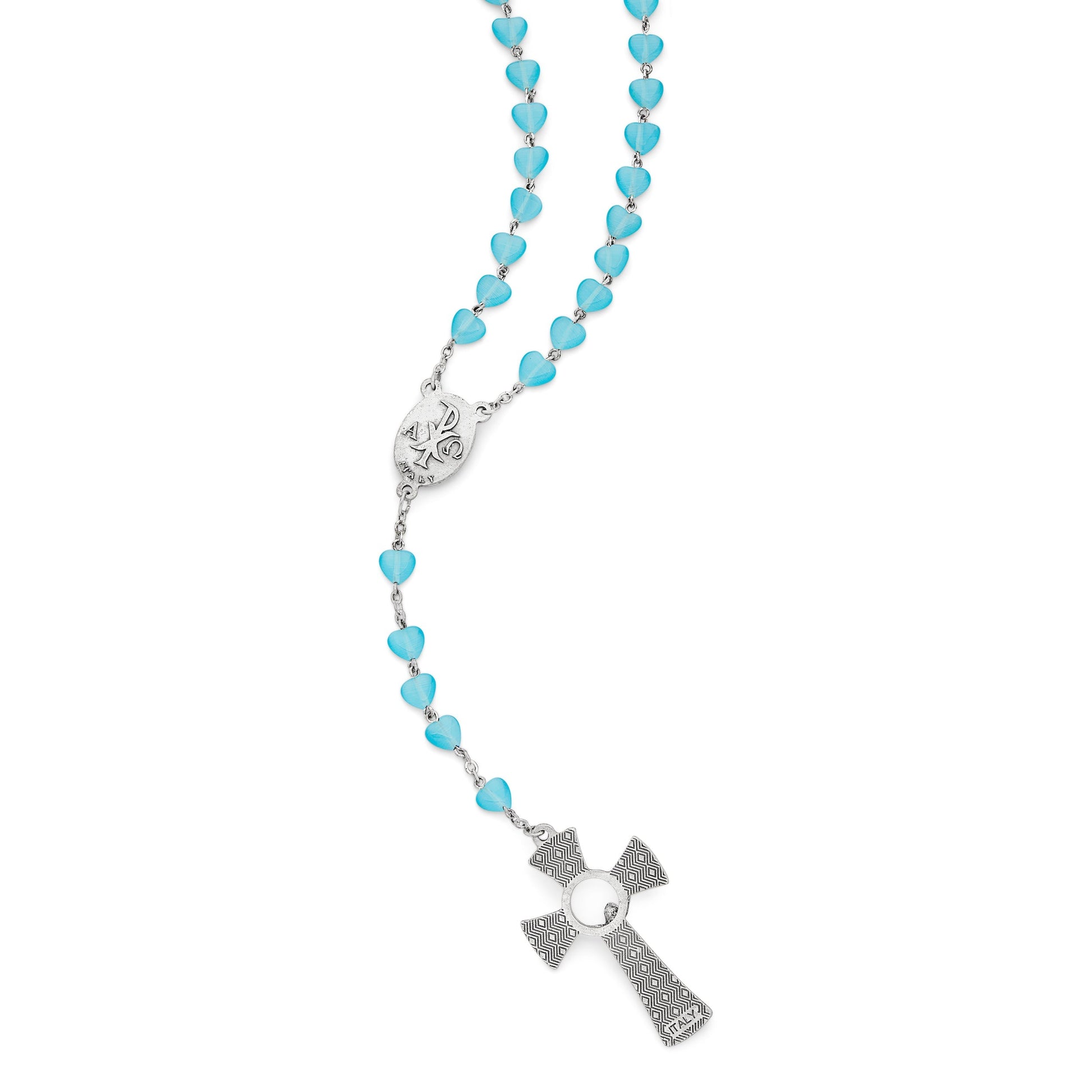 MONDO CATTOLICO Prayer Beads 49.5 cm (19.48 in) / 7.5 mm (0.29 in) 6 mm Light Blue Eye's Cat Rosary