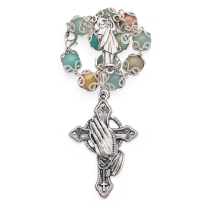MONDO CATTOLICO ROMA Rosary 20 cm (7.87 in) / 8 cm (3.15 in) / 8 mm (0.31 in) Amazonite One-Decade Rosary Bracelet with St. Joseph and Praying Hands Cross