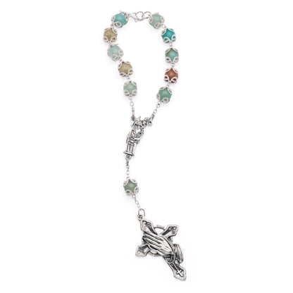 MONDO CATTOLICO ROMA Rosary 20 cm (7.87 in) / 8 cm (3.15 in) / 8 mm (0.31 in) Amazonite One-Decade Rosary Bracelet with St. Joseph and Praying Hands Cross