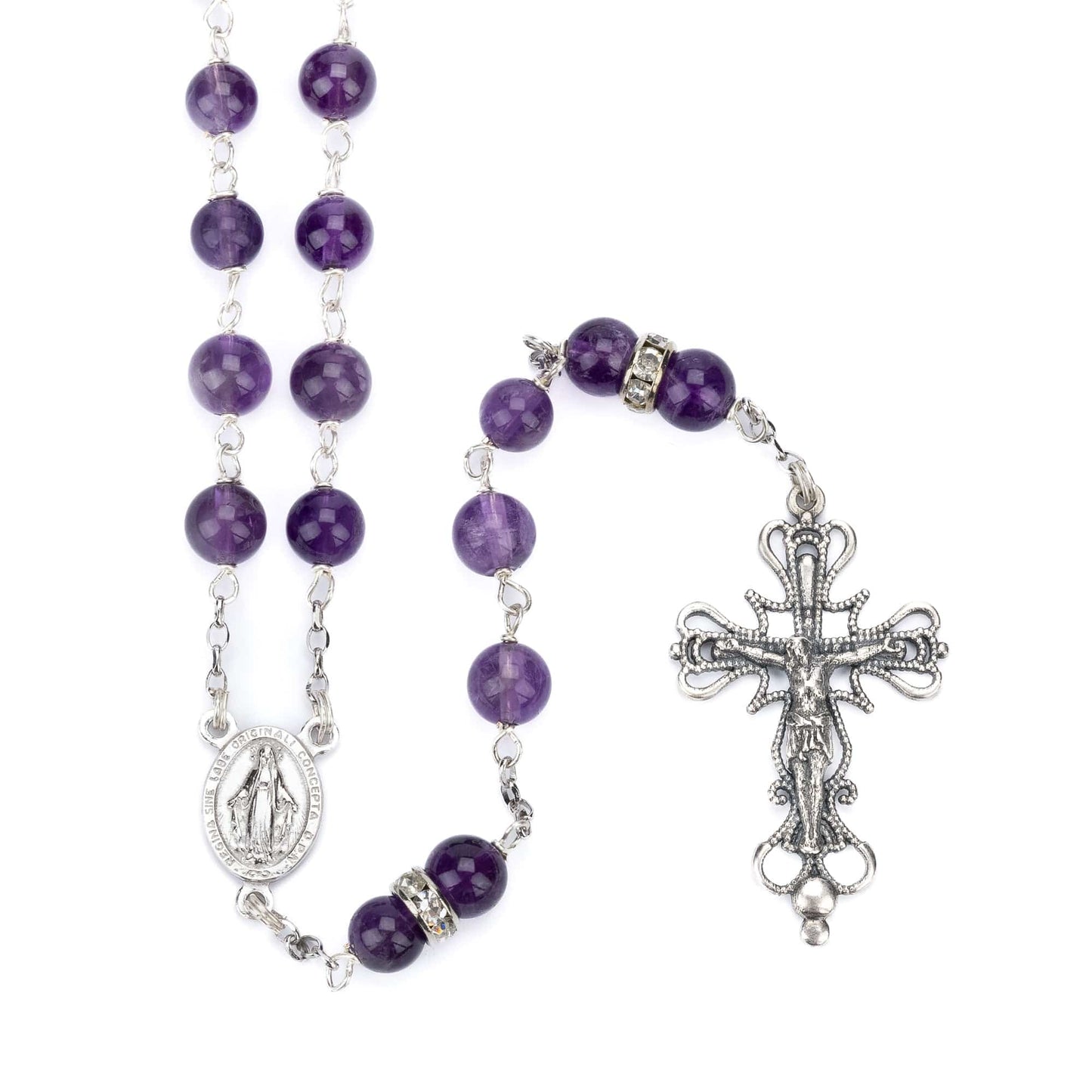 MONDO CATTOLICO Prayer Beads AMETHIST STERLING SILVER ROSARY