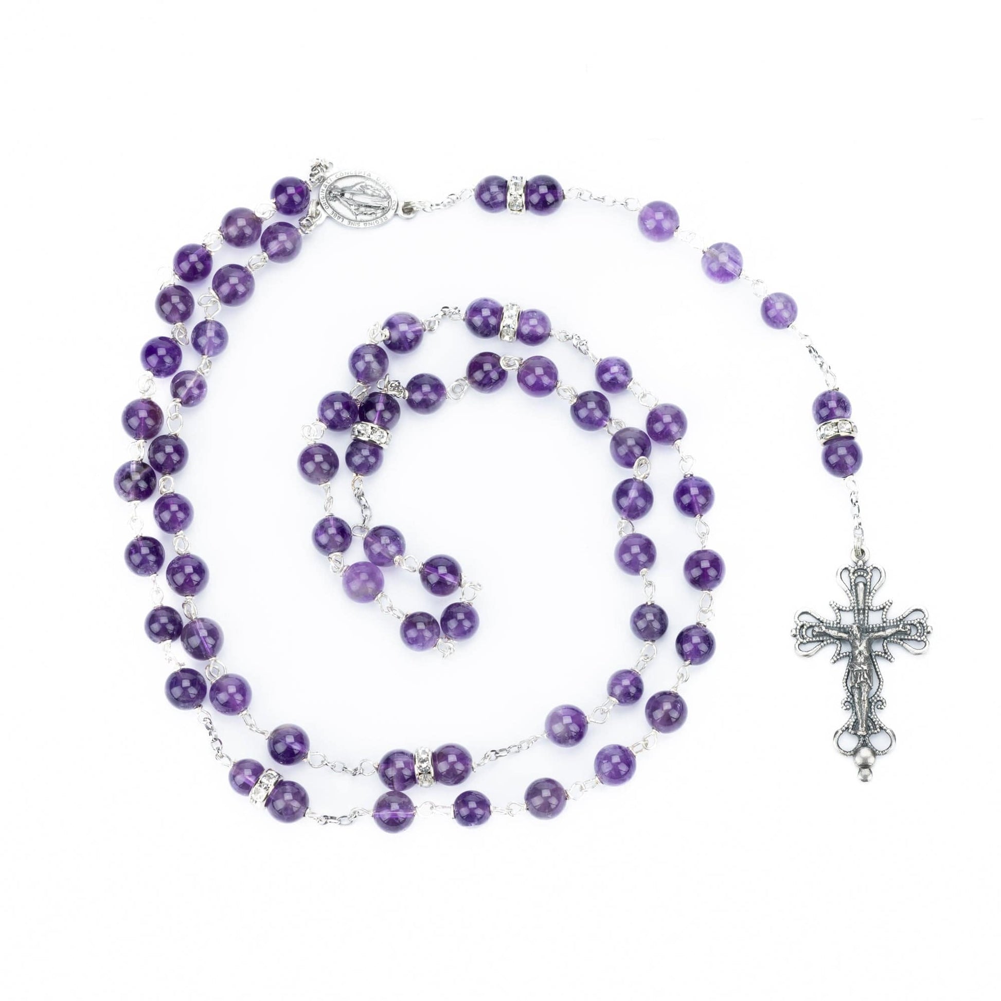 MONDO CATTOLICO Prayer Beads AMETHIST STERLING SILVER ROSARY