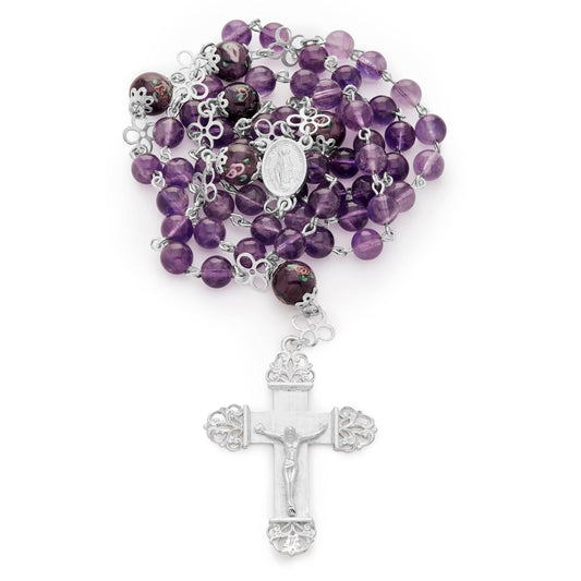 MONDO CATTOLICO Prayer Beads 51 cm (20.07 in) / 6 mm (0.23 in) Amethyst Sterling Silver Rosary