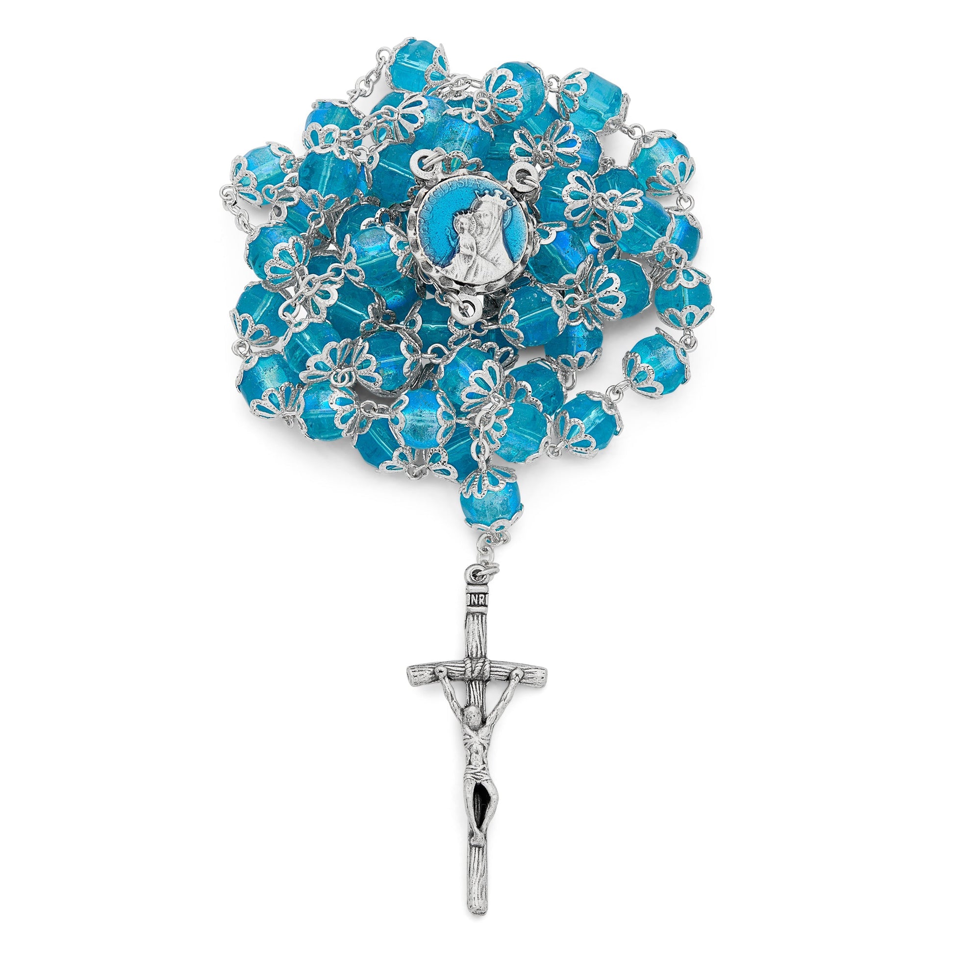 MONDO CATTOLICO Prayer Beads Aquamarine Bohemian Crystal Rosary