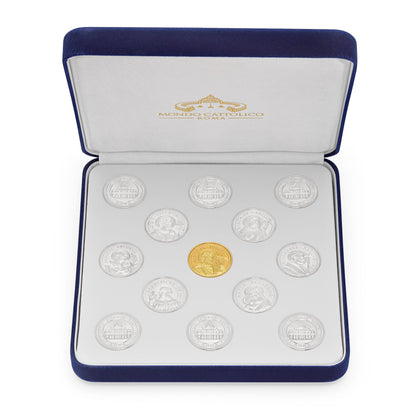 MONDO CATTOLICO ROMA Arras 11 x 14 cm (4.33 x 5.51 in) / 3.50 cm (1.38 in) / 3 cm (1.18 in) Arras with Blue Velvet Case