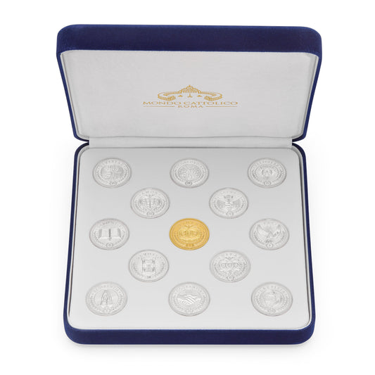 MONDO CATTOLICO ROMA Arras 11 x 14 cm (4.33 x 5.51 in) / 3.50 cm (1.38 in) / 3 cm (1.18 in) Arras with Blue Velvet Case