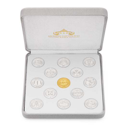 MONDO CATTOLICO ROMA Arras 18 x 18 cm (7.09 x 7.09 in) / 5 cm (1.97 in) / 3 cm (1.18 in) Arras with Gray Velvet Case