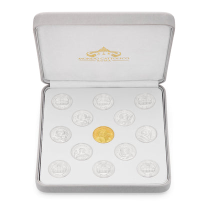 MONDO CATTOLICO ROMA Arras 18 x 18 cm (7.09 x 7.09 in) / 5 cm (1.97 in) / 3 cm (1.18 in) Arras with Gray Velvet Case