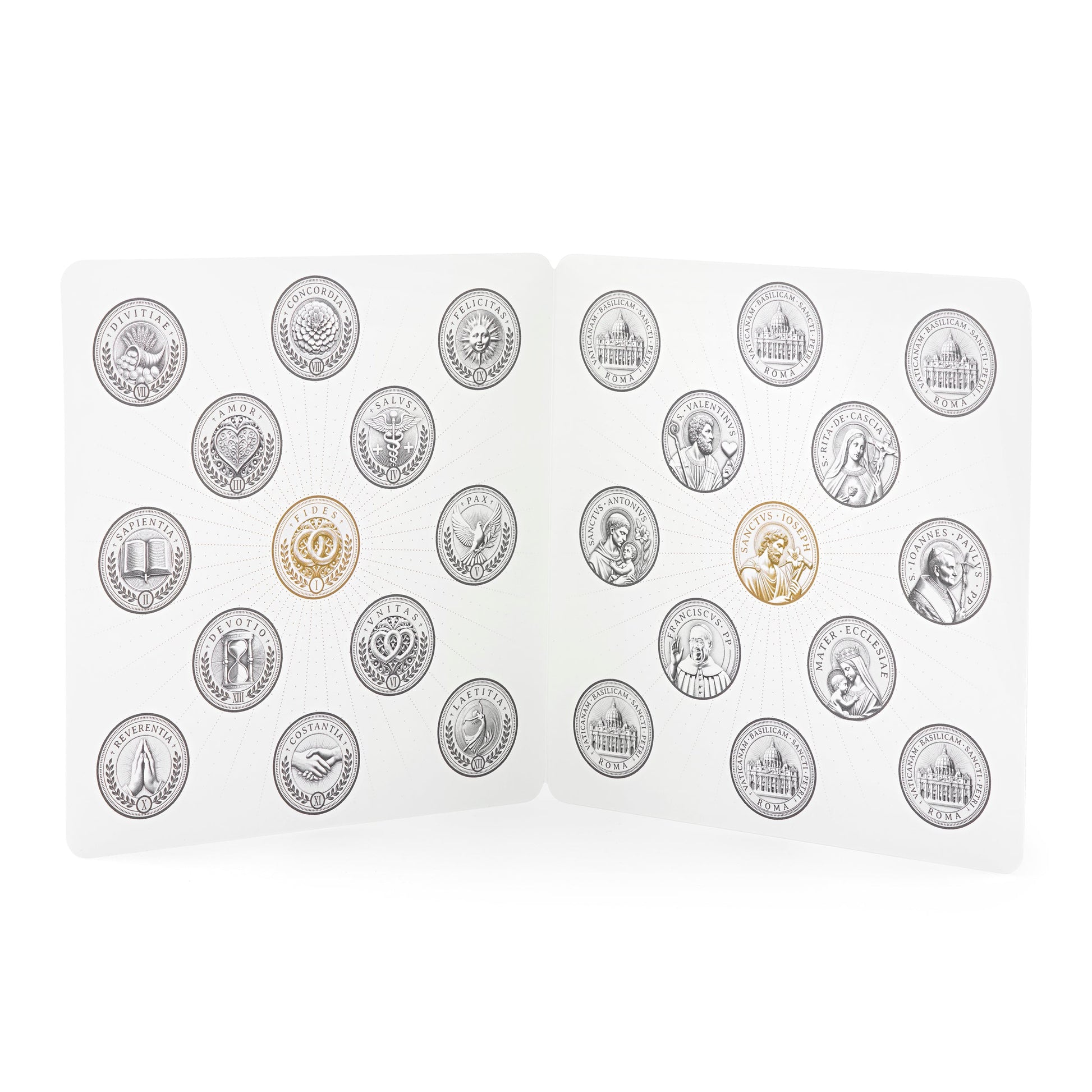 MONDO CATTOLICO ROMA Arras 18 x 18 cm (7.09 x 7.09 in) / 5 cm (1.97 in) / 3 cm (1.18 in) Arras with Gray Velvet Case