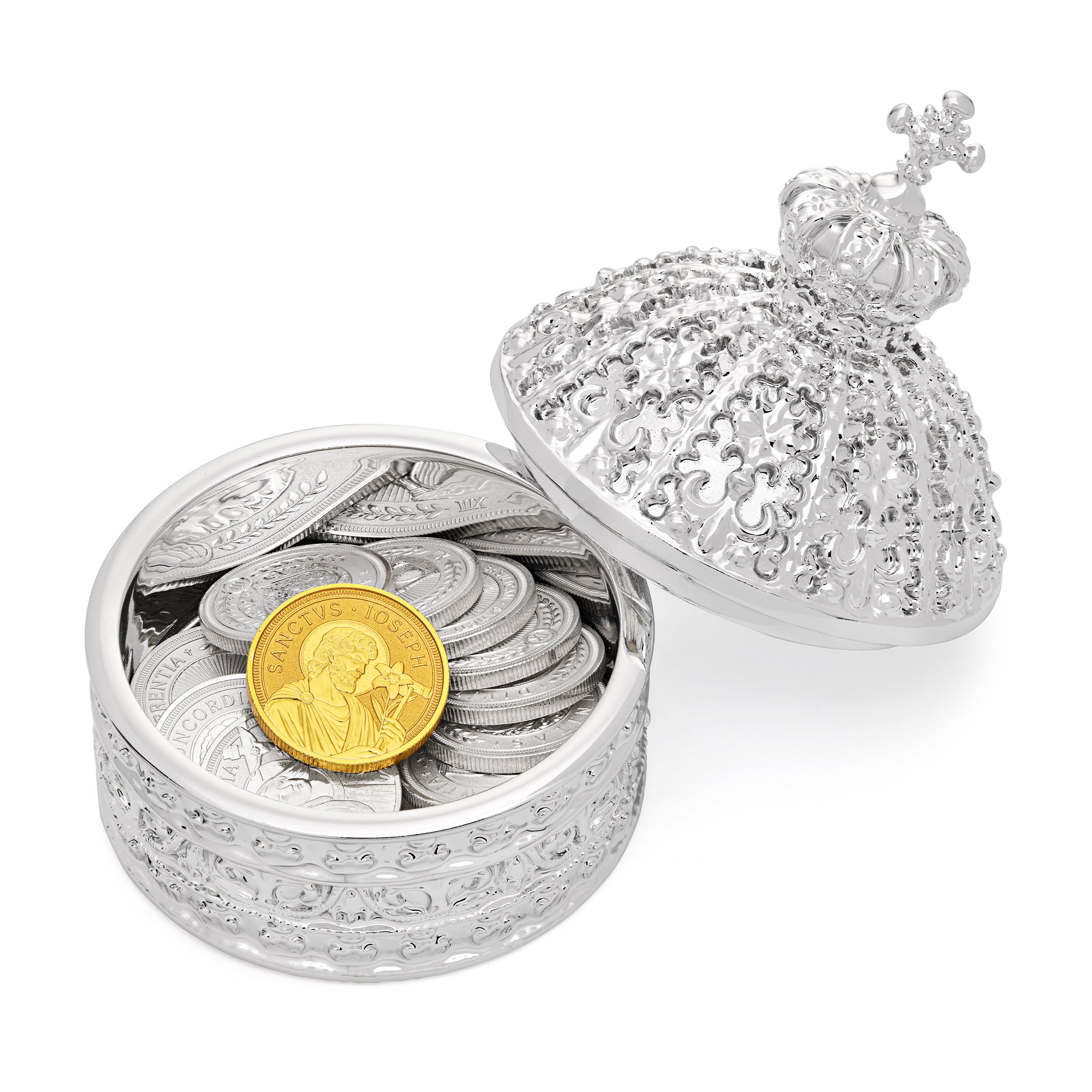 MONDO CATTOLICO ROMA Arras 10 cm (3.94 in) / 8.50 cm (3.35 in) / 3 cm (1.18 in) Arras with Silver-Tone St. Peter’s Dome Case