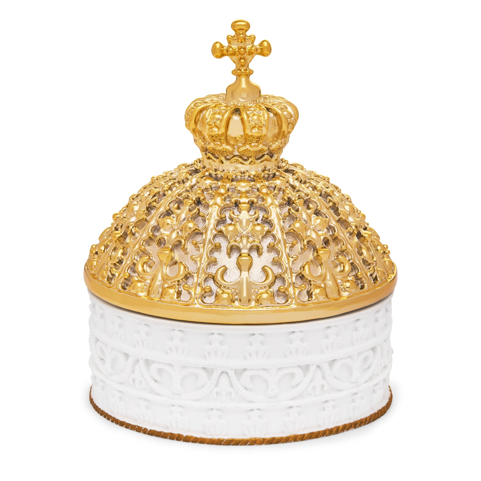 MONDO CATTOLICO ROMA Arras 10 cm (3.94 in) / 8.50 cm (3.35 in) / 3 cm (1.18 in) Arras with White and Gold St. Peter’s Dome Case