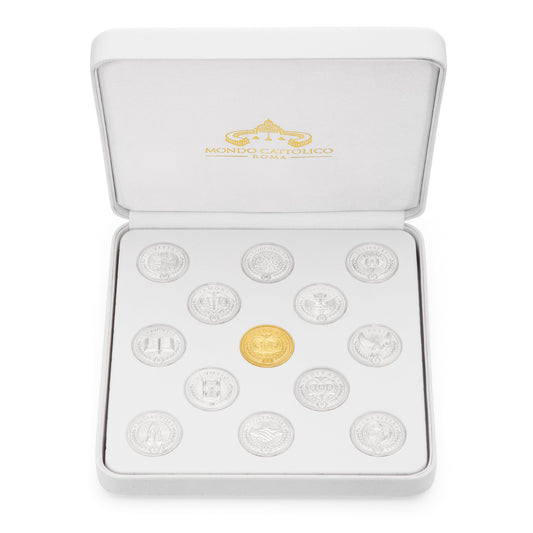 MONDO CATTOLICO ROMA Arras 18 x 18 cm (7.09 x 7.09 in) / 5 cm (1.97 in) / 3 cm (1.18 in) Arras with White Velvet Case