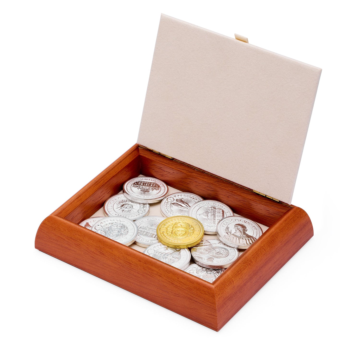 Mondo Cattolico Arras 11 x 14 cm (4.33 x 5.51 in) / 3.50 cm (1.38 in) / 3 cm (1.18 in) Arras with Wooden and Sterling Silver Case