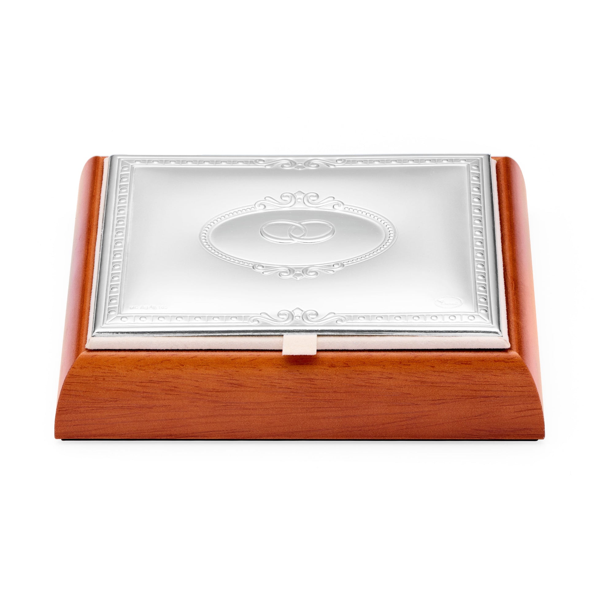 Mondo Cattolico Arras 11 x 14 cm (4.33 x 5.51 in) / 3.50 cm (1.38 in) / 3 cm (1.18 in) Arras with Wooden and Sterling Silver Case