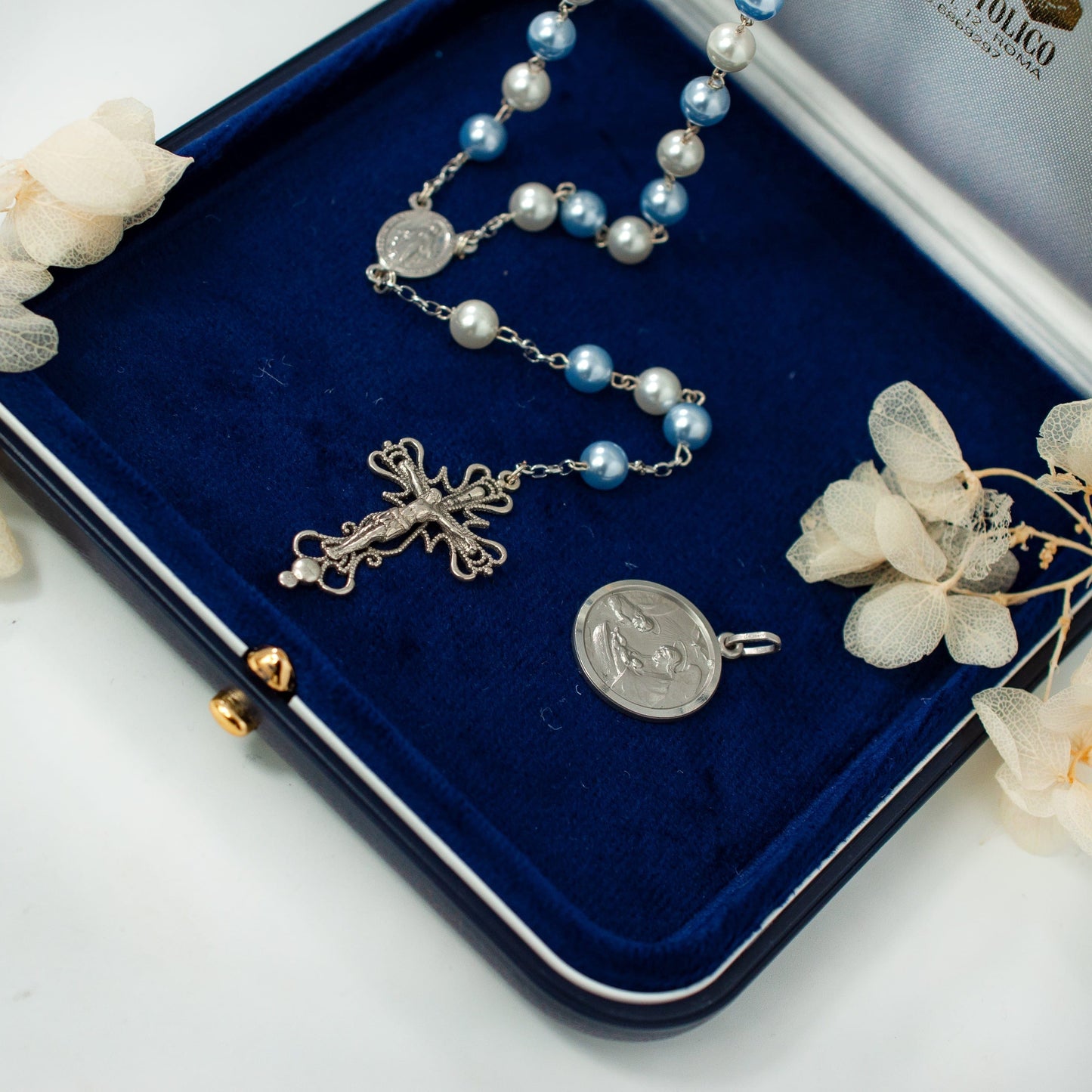 MONDO CATTOLICO Prayer Beads Baptism Gift Set Sterling Silver for Baby Boy