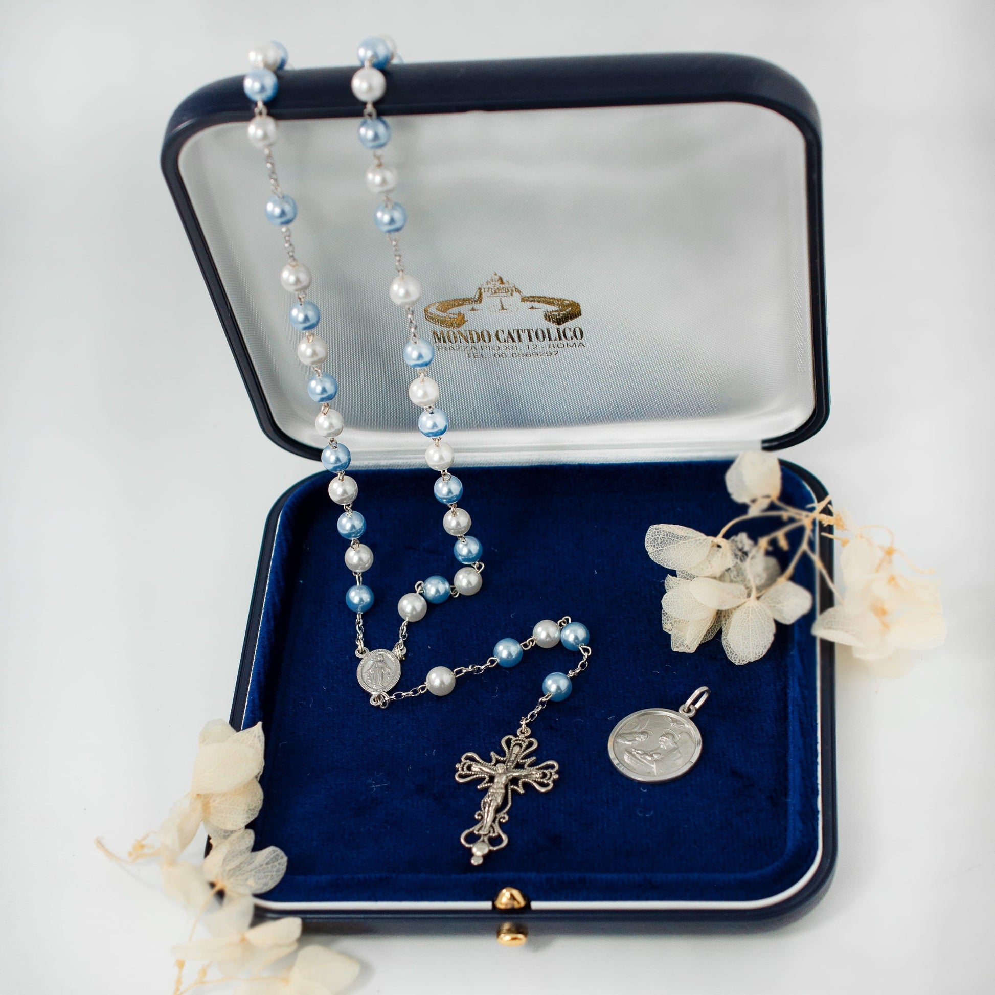 MONDO CATTOLICO Prayer Beads Baptism Gift Set Sterling Silver for Baby Boy