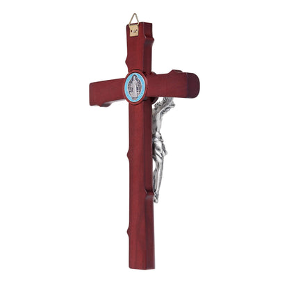 Mondo Cattolico 21 cm (8.3 in) Beech Wood St. Benedict Crucifix With Colored Enameled Medal