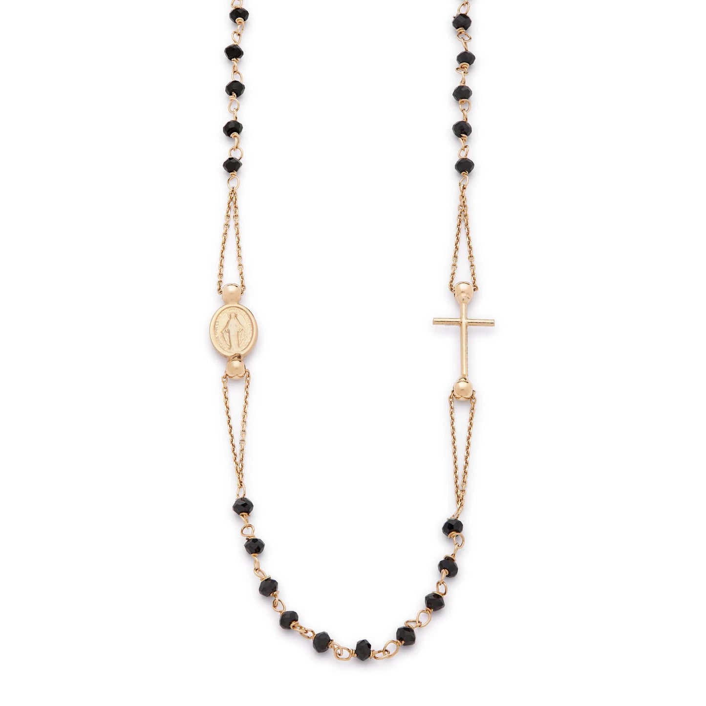 MONDO CATTOLICO Prayer Beads 24.5 cm (9.64 in) / 3 mm (0.11 in) Black Crystals Rosary Beads Necklace