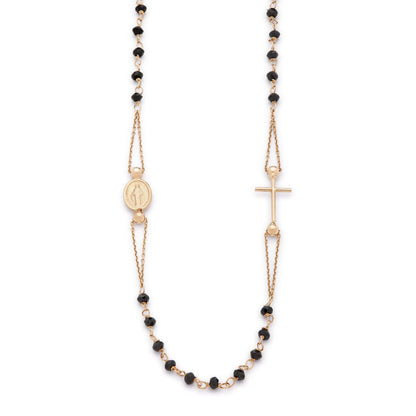 MONDO CATTOLICO Prayer Beads 24.5 cm (9.64 in) / 3 mm (0.11 in) Black Crystals Rosary Beads Necklace