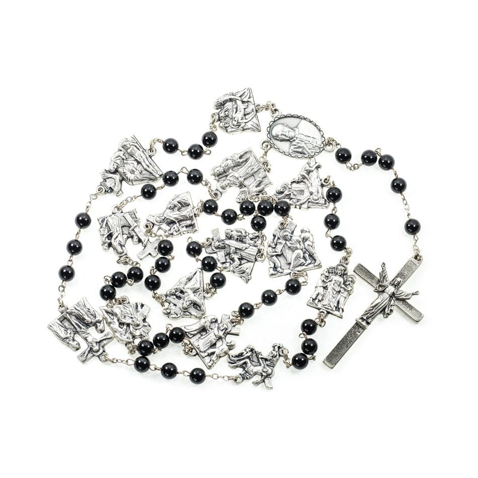 MONDO CATTOLICO Prayer Beads Black Onyx Rosary with the Way of Jesus