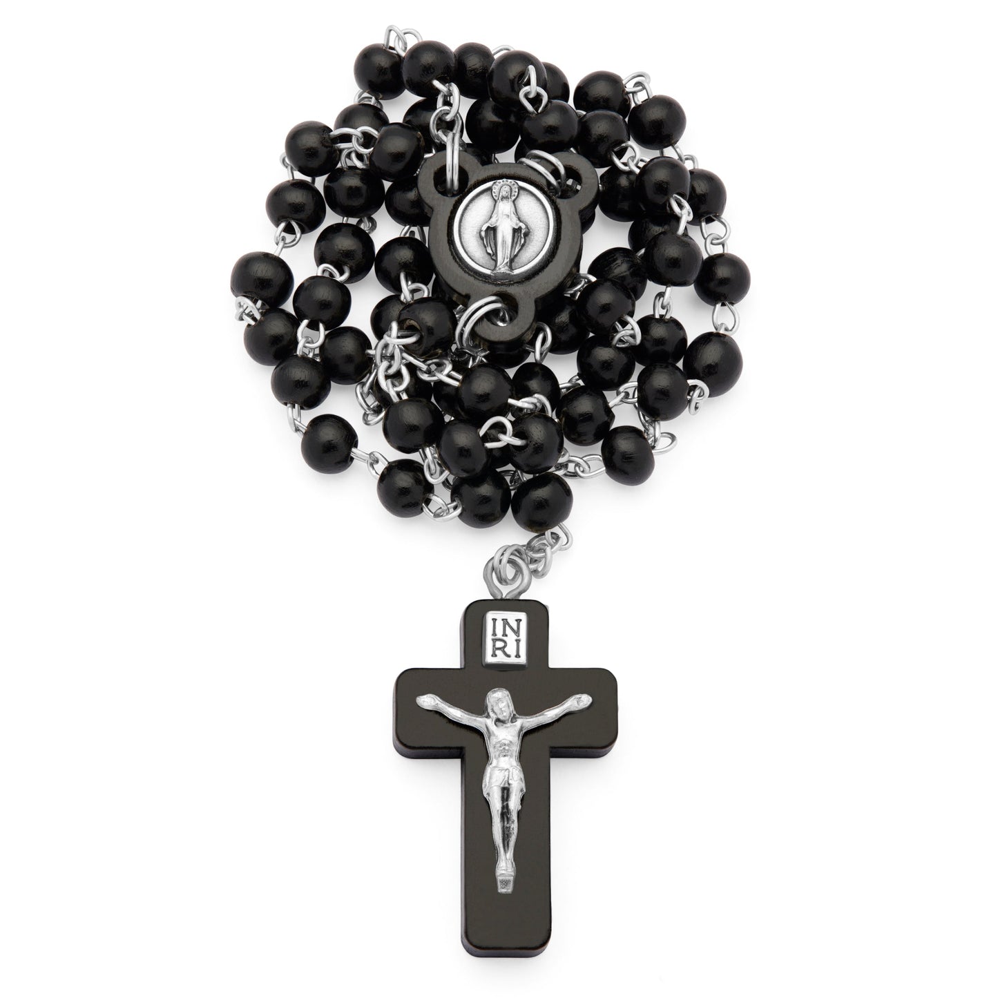 MONDO CATTOLICO ROMA Rosary 36 cm (14.17 in) / 48 cm (18.90 in) / 5 mm (0.20 in) Black Wood Rosary with Crucifix Featuring Metal Body of Christ