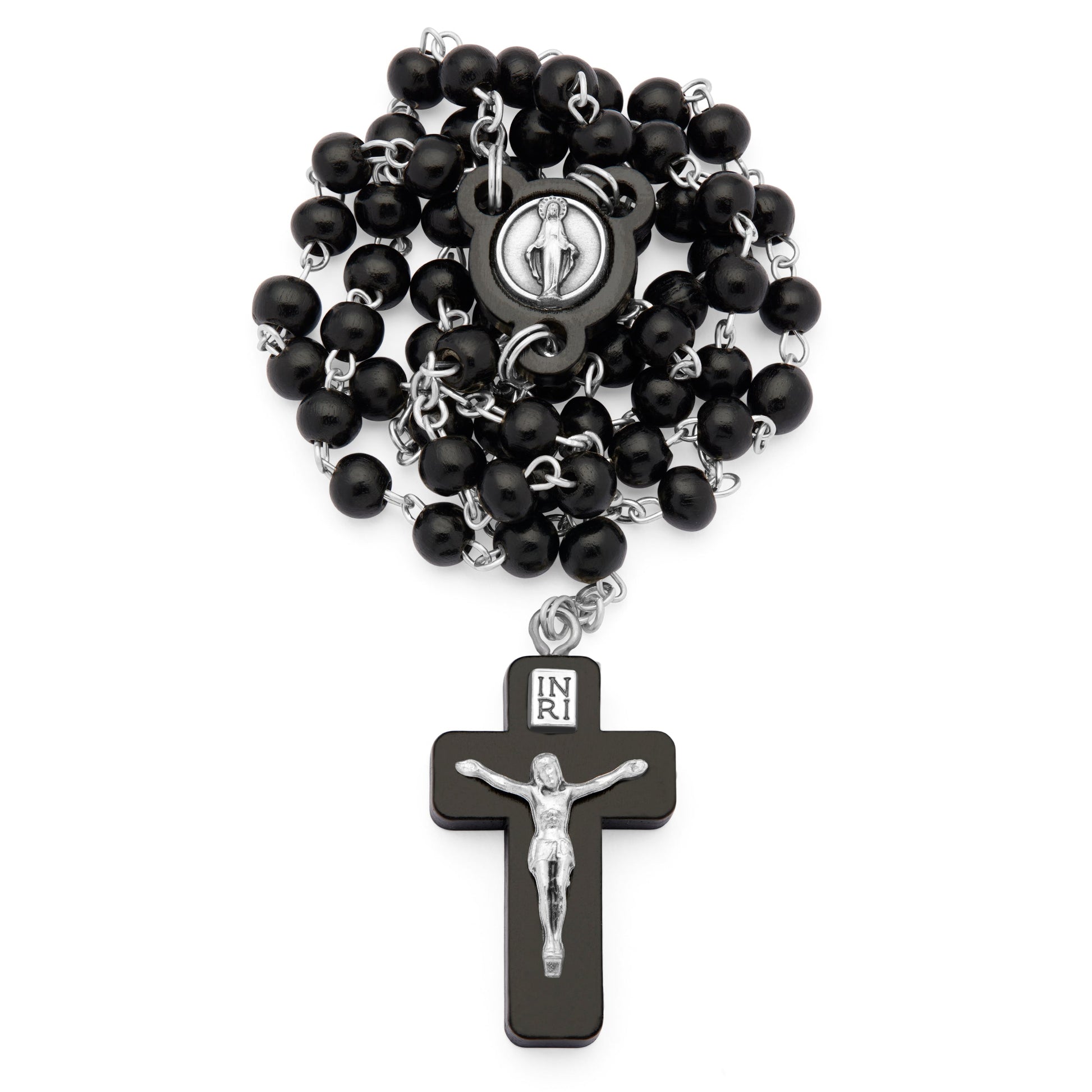 MONDO CATTOLICO ROMA Rosary 36 cm (14.17 in) / 48 cm (18.90 in) / 5 mm (0.20 in) Black Wood Rosary with Crucifix Featuring Metal Body of Christ