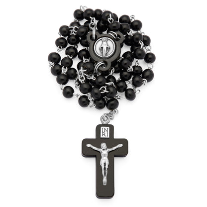 MONDO CATTOLICO ROMA Rosary 36 cm (14.17 in) / 48 cm (18.90 in) / 5 mm (0.20 in) Black Wood Rosary with Crucifix Featuring Metal Body of Christ
